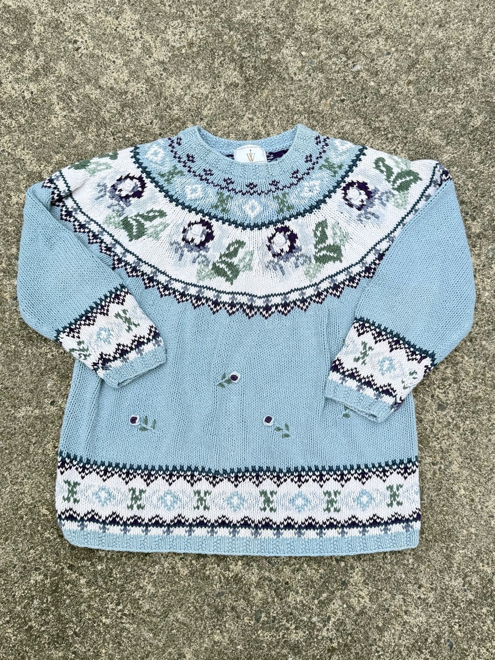 Vintage Weathervane Handknit Floral Fair Isle Cottagecore Sweater Size M